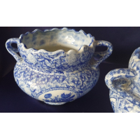 Blauw witte plantenpotten, gemerkt